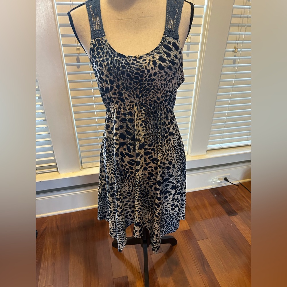 Cristinalove Asymmetrical Blue and Cream Leopard Print Dress size L